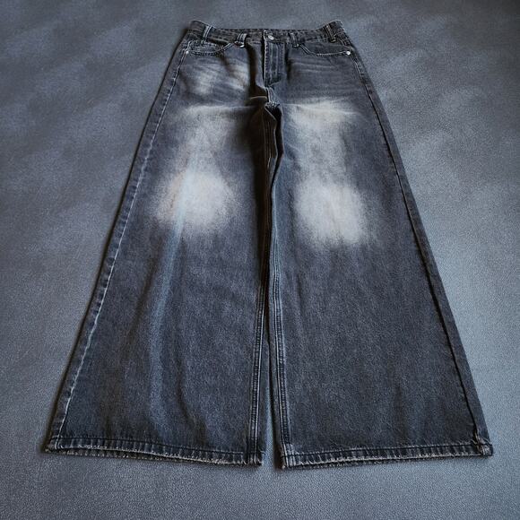 Baggy Wide Leg Southpole Style Black Denim Faded Jeans 32x30 - Picture 1 of 10